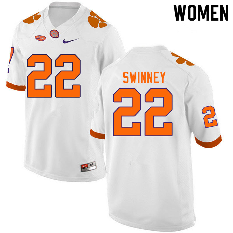 Women #22 Will Swinney Clemson Tigers College Football Jerseys Sale-White - Click Image to Close